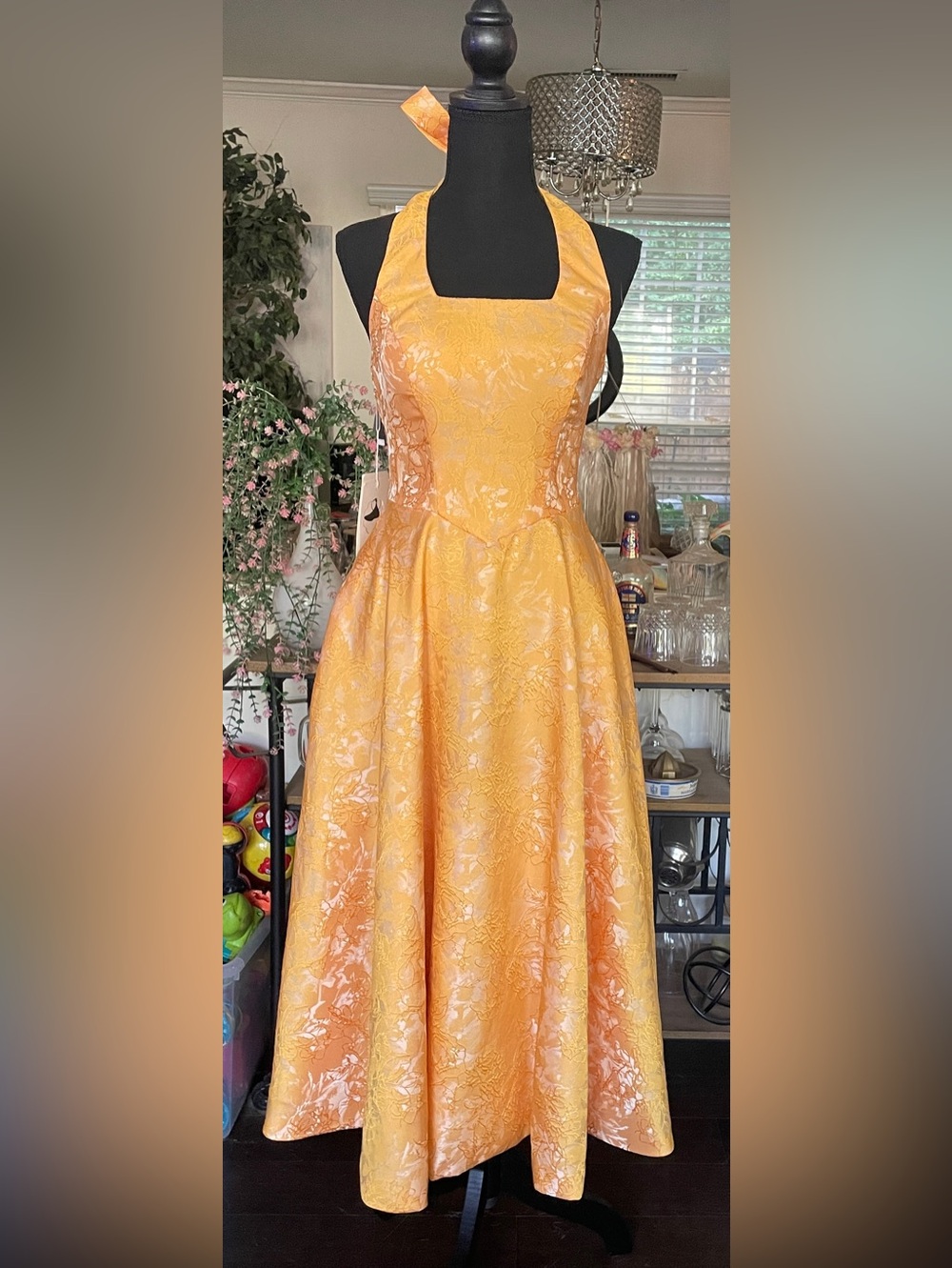Yellow Floral Jacquard Party Dress